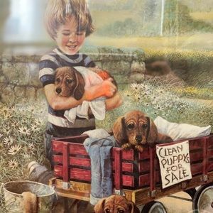 RARE VINTAGE NWOT Clean Puppies for Sale Dachshunds Dog Wildflower Framed Poster